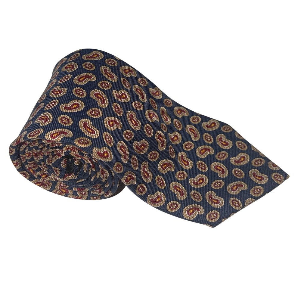 Brooks Brothers Makers Navy Blue Paisley Silk Tie Made in USA Italy Fabric